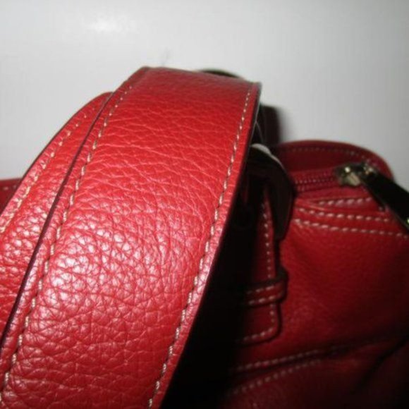 Tignanello Pebbled Red Leather Side Pocket Key Charm Satchel - Picture 6 of 11